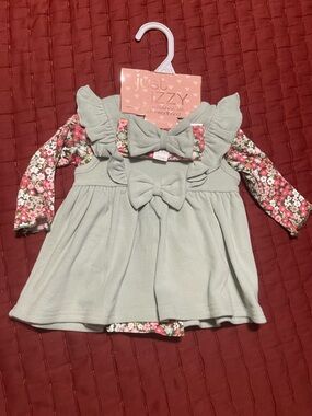 Sage Green Floral Bow-Accent Girls' Formal Dress Set